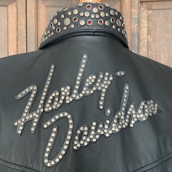 HARLEY DAVIDSON Leather Studded Biker Jacket, size XL, Black - Picture 4 of 14